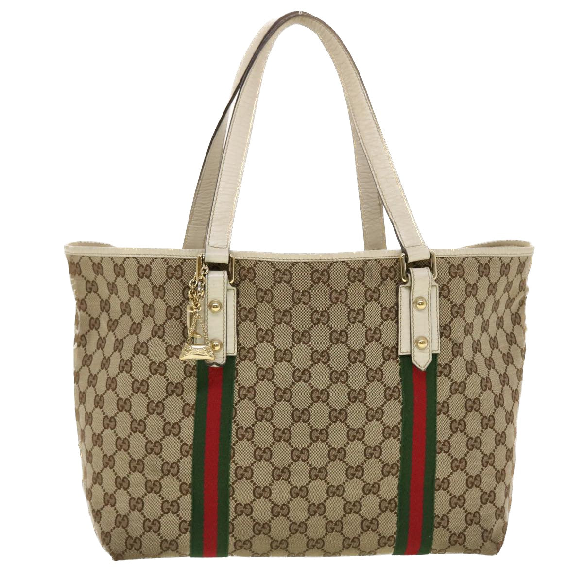 GUCCI GG Canvas Web Sherry Line Tote Bag Beige Green Red 139260 Auth tb669