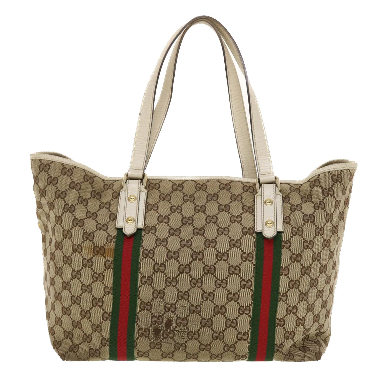 GUCCI GG Canvas Web Sherry Line Tote Bag Beige Green Red 139260 Auth tb669