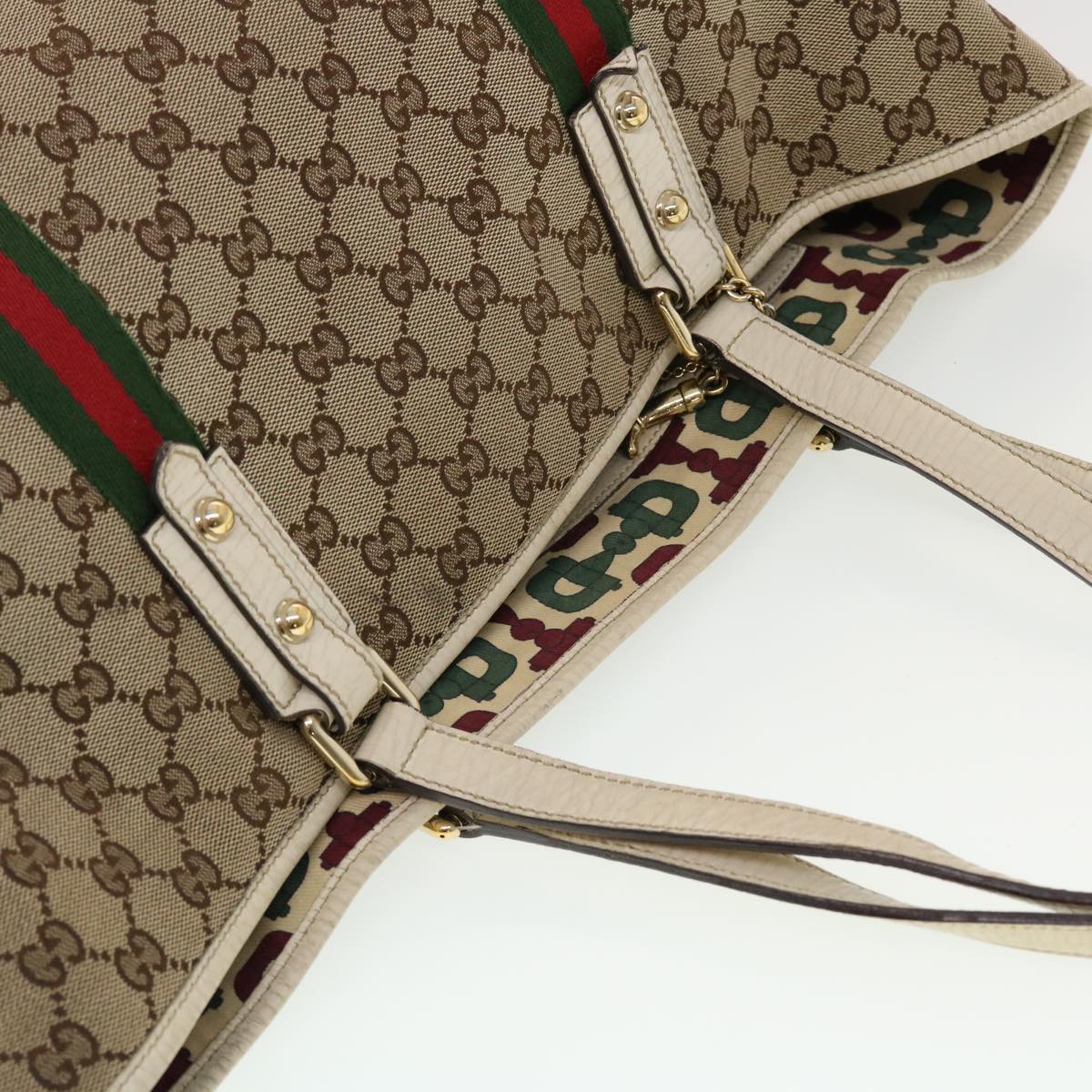 GUCCI GG Canvas Web Sherry Line Tote Bag Beige Green Red 139260 Auth tb669