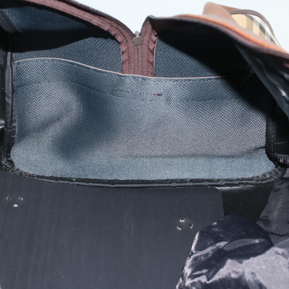 Burberrys Nova Check Boston Bag Nylon Leather Beige Auth tb685