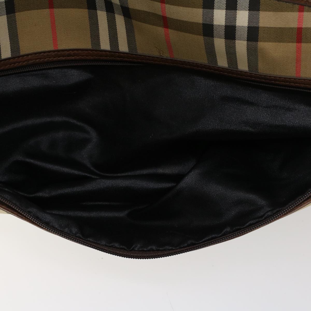 Burberrys Nova Check Boston Bag Nylon Leather Beige Auth tb685
