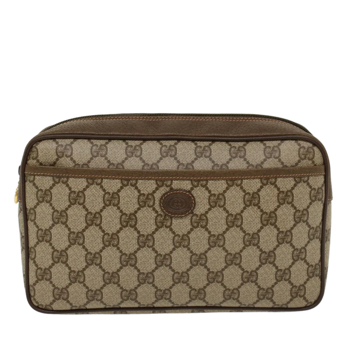 GUCCI GG Canvas Clutch Bag PVC Leather Beige Auth tb707