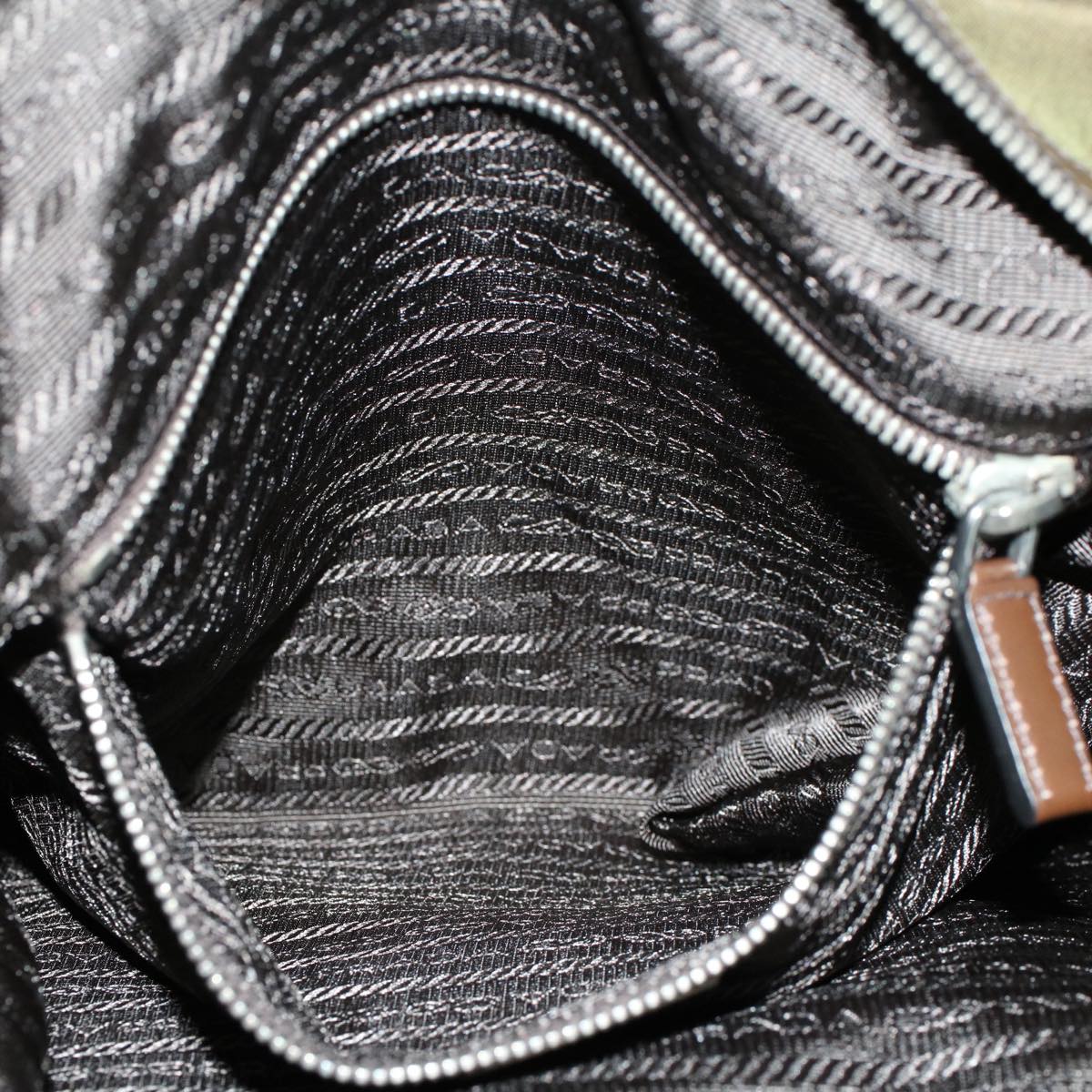 PRADA Tote Bag Nylon Leather Khaki Auth tb709