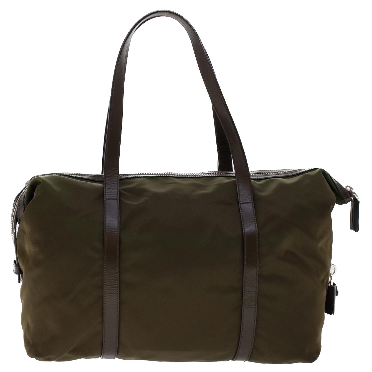 PRADA Tote Bag Nylon Leather Khaki Auth tb709 - 0