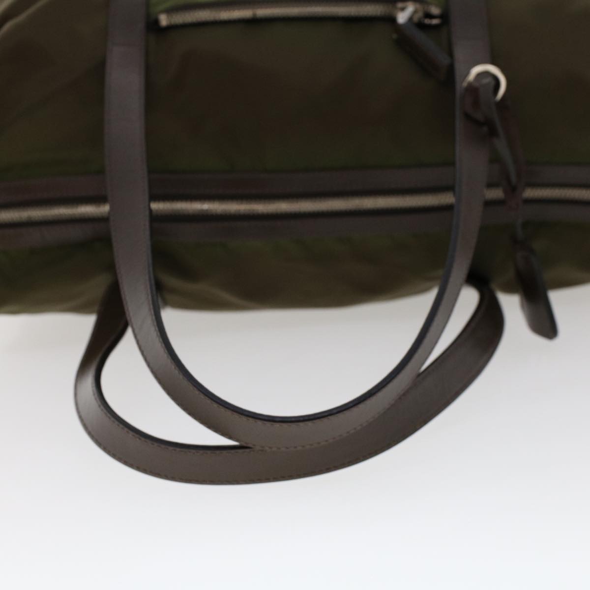 PRADA Tote Bag Nylon Leather Khaki Auth tb709