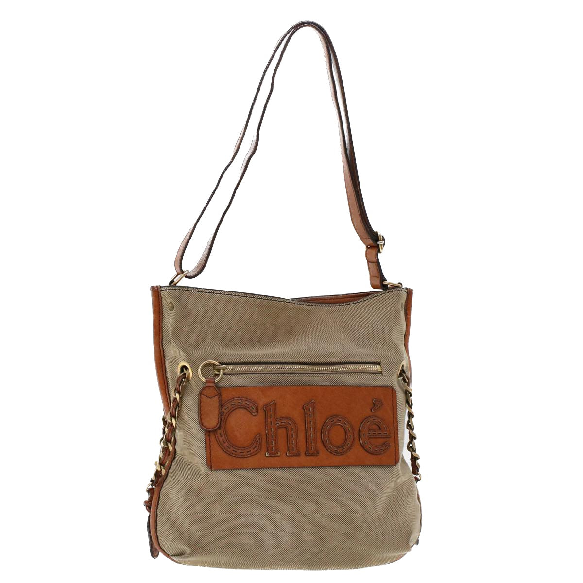 Chloe Shoulder Bag Canvas Leather Beige Auth tb732