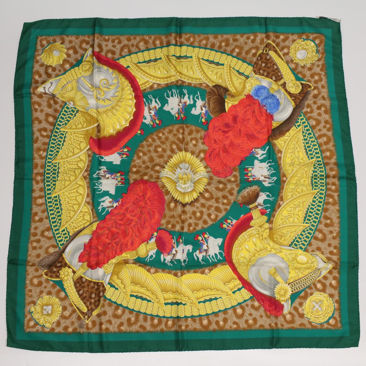 HERMES Carre 90 Scarf Silk 3Set Green White Red Auth tb737