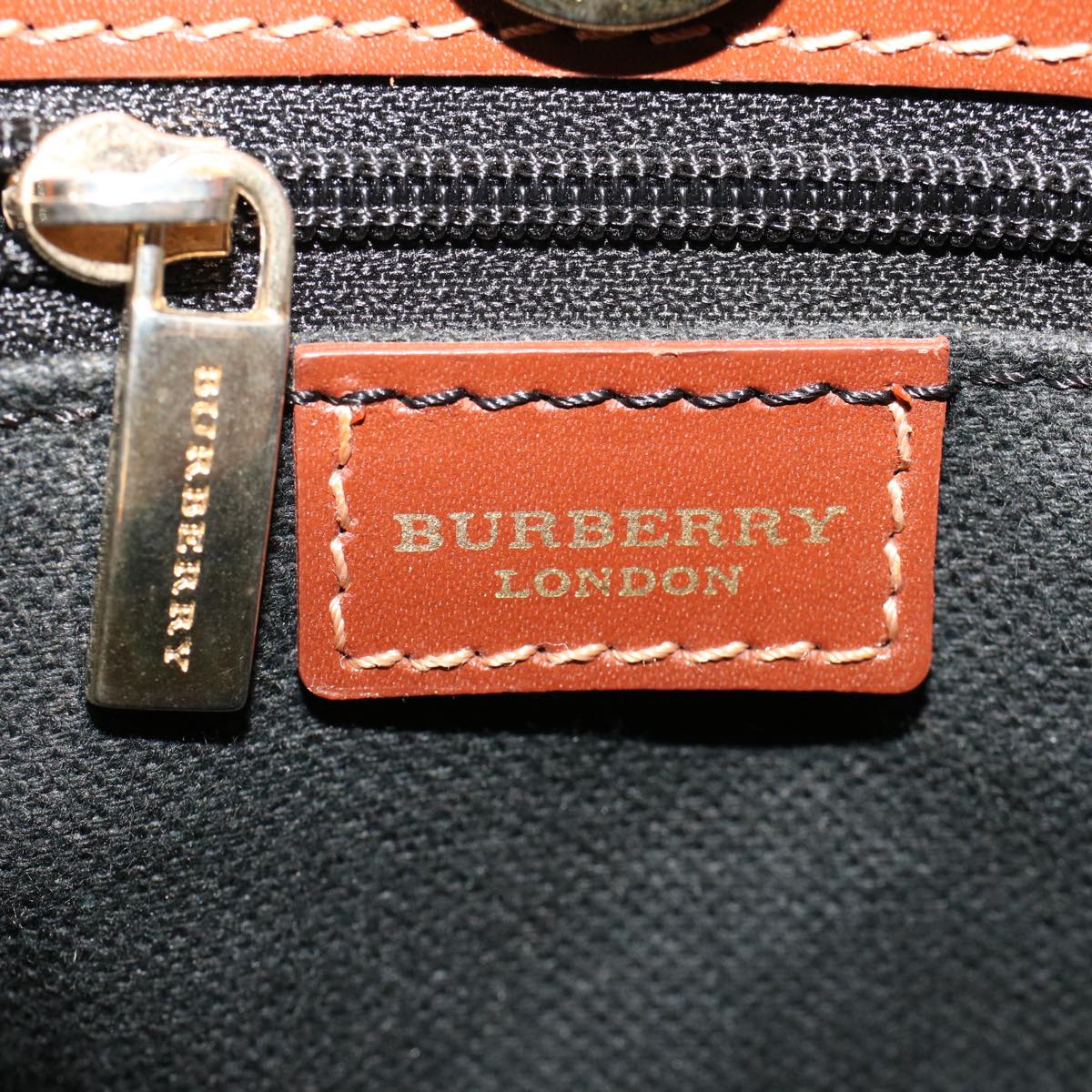 BURBERRY Nova Check Hand Bag PVC Leather Beige Black Red Auth tb742