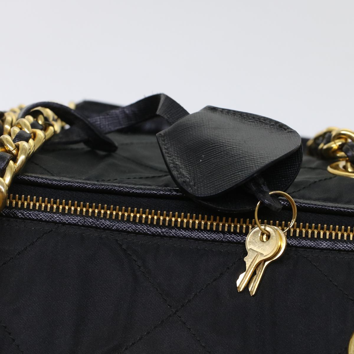 PRADA Chain Boston Bag Nylon Black Auth tb775