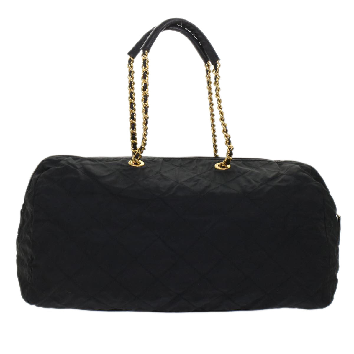 PRADA Chain Boston Bag Nylon Black Auth tb775 - 0