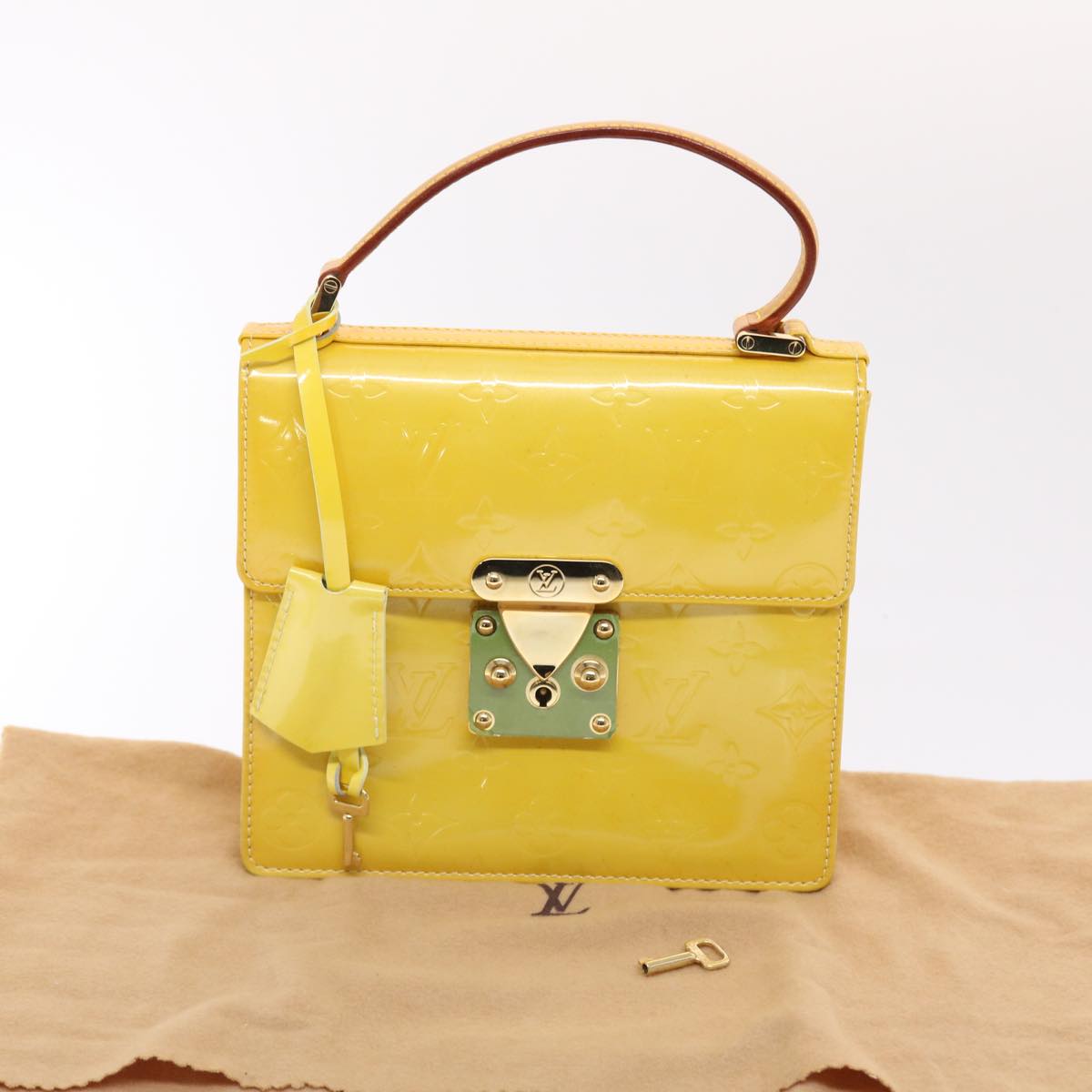 LOUIS VUITTON Monogram Vernis Spring Street Hand Bag Yellow M91068 LV Auth tb791