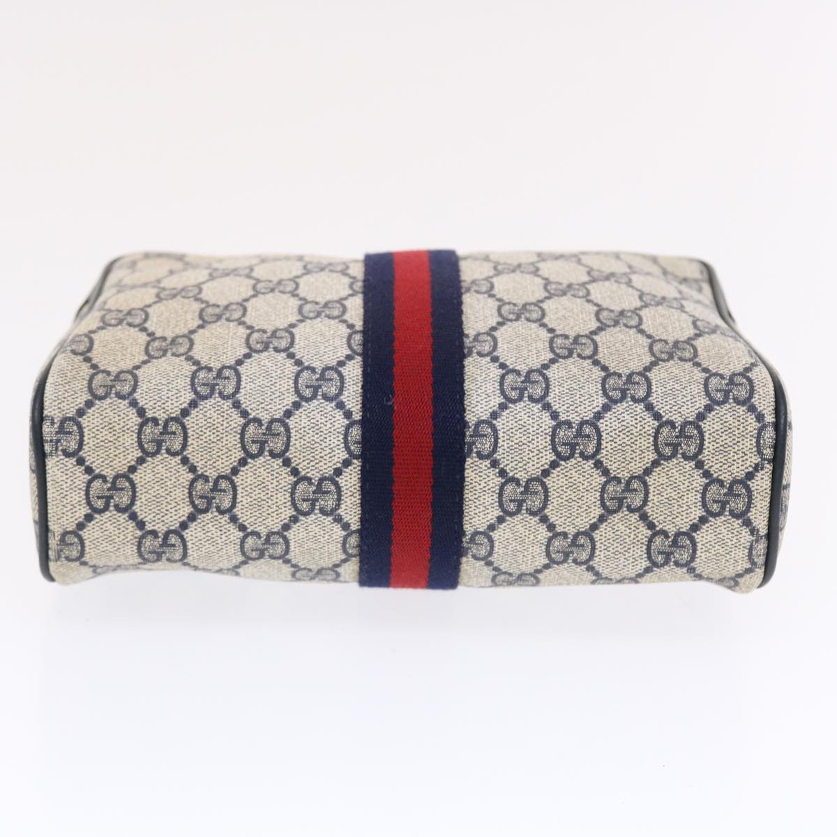 GUCCI GG Canvas Sherry Line Clutch Bag Gray Red Navy 14・014・3553 Auth tb799