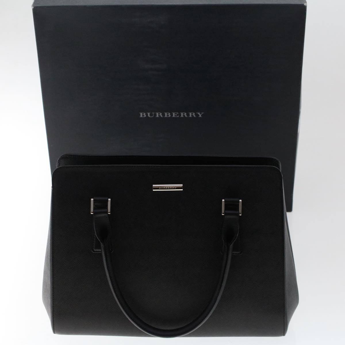 BURBERRY Nova Check Hand Bag Leather Black Auth tb815