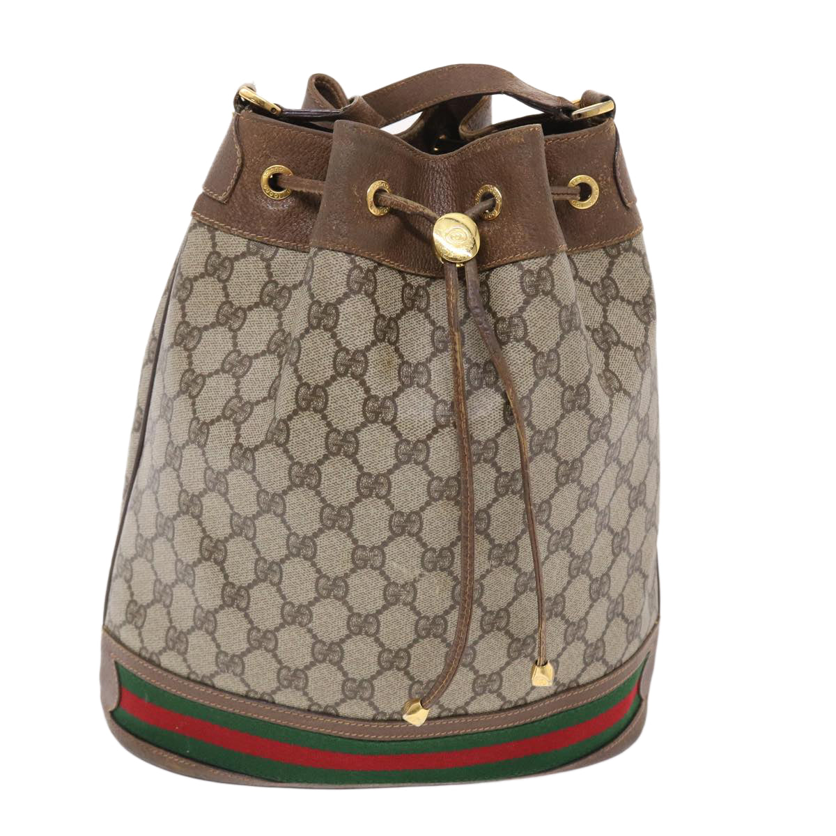 GUCCI GG Canvas Web Sherry Line Shoulder Bag Beige Red Green Auth tb826