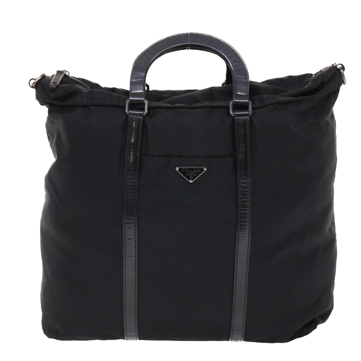 PRADA Hand Bag Leather Nylon 2way Black Auth tb830