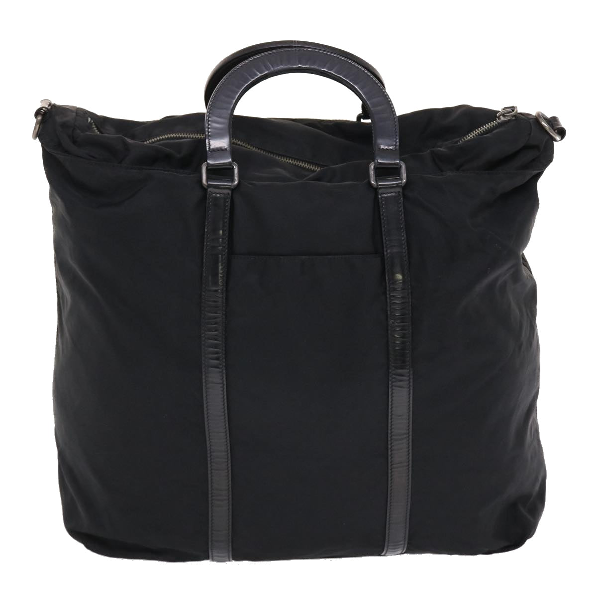 PRADA Hand Bag Leather Nylon 2way Black Auth tb830 - 0