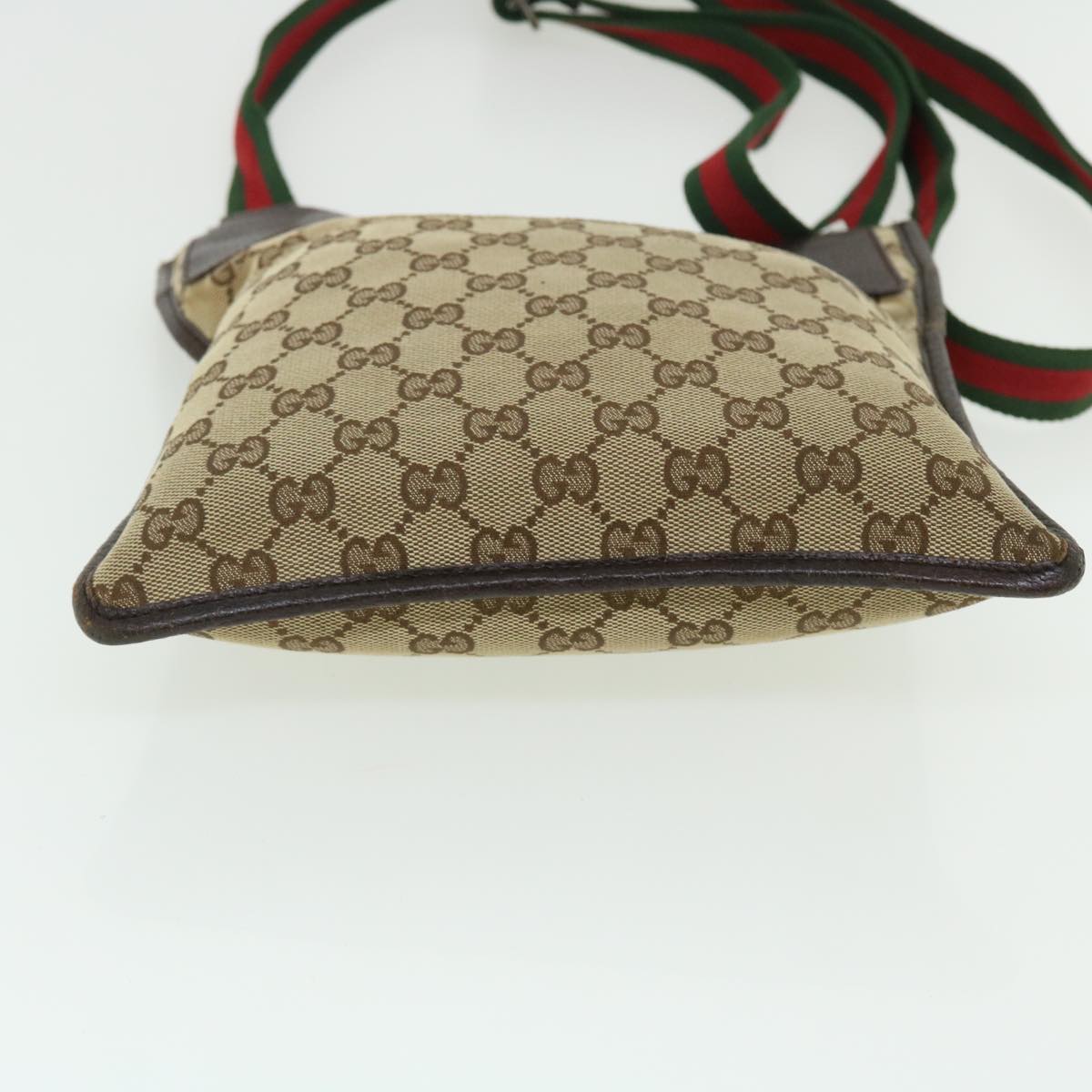 GUCCI GG Canvas Web Sherry Line Shoulder Bag Leather Beige Red 27639 Auth tb860