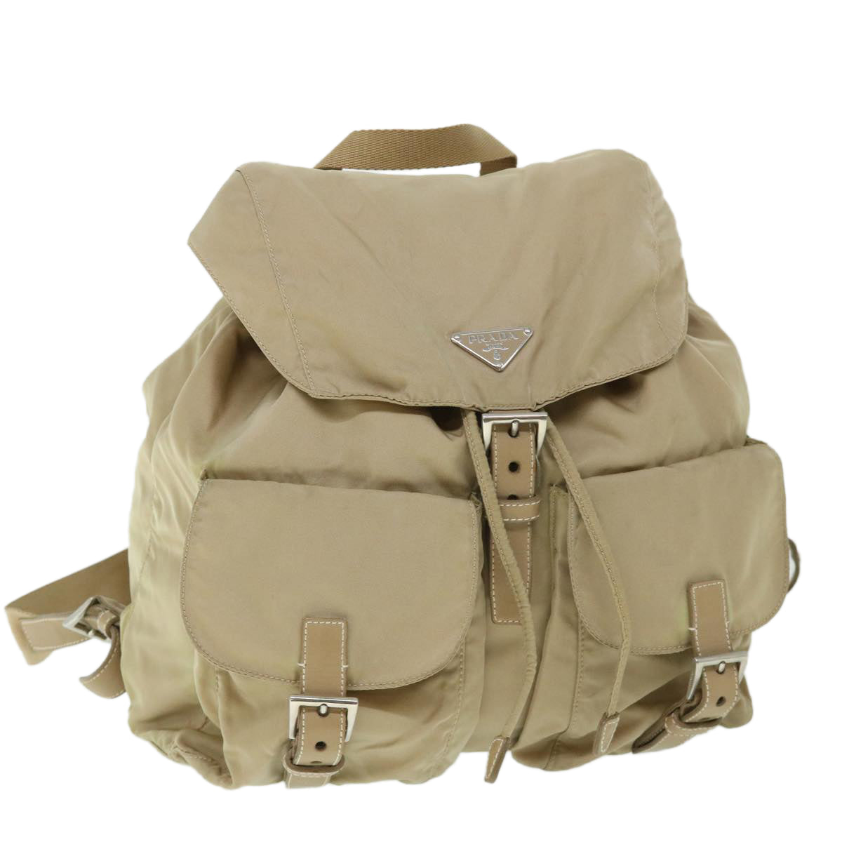 PRADA Backpack Nylon Beige Auth tb895