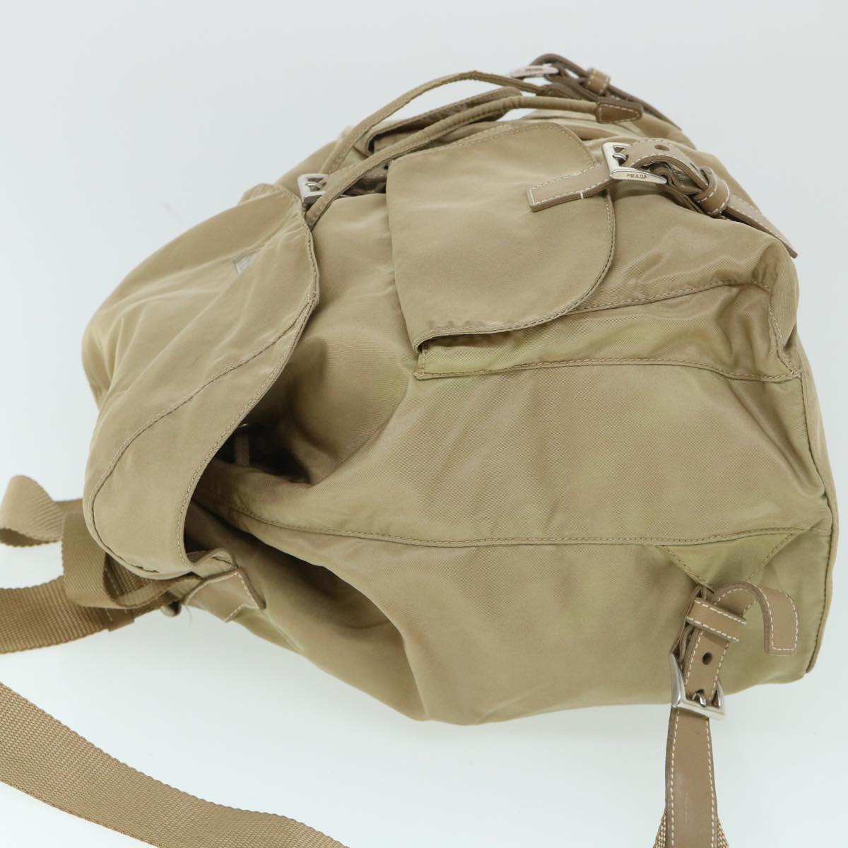PRADA Backpack Nylon Beige Auth tb895