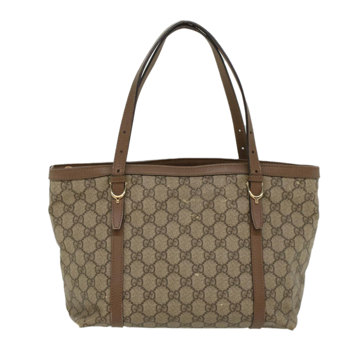 GUCCI GG Canvas Tote Bag PVC Leather Beige 336776 Auth tb900