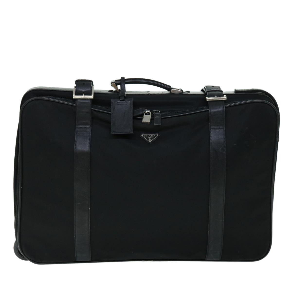 PRADA Travel carry suitcase Nylon Leather Black Auth tb901