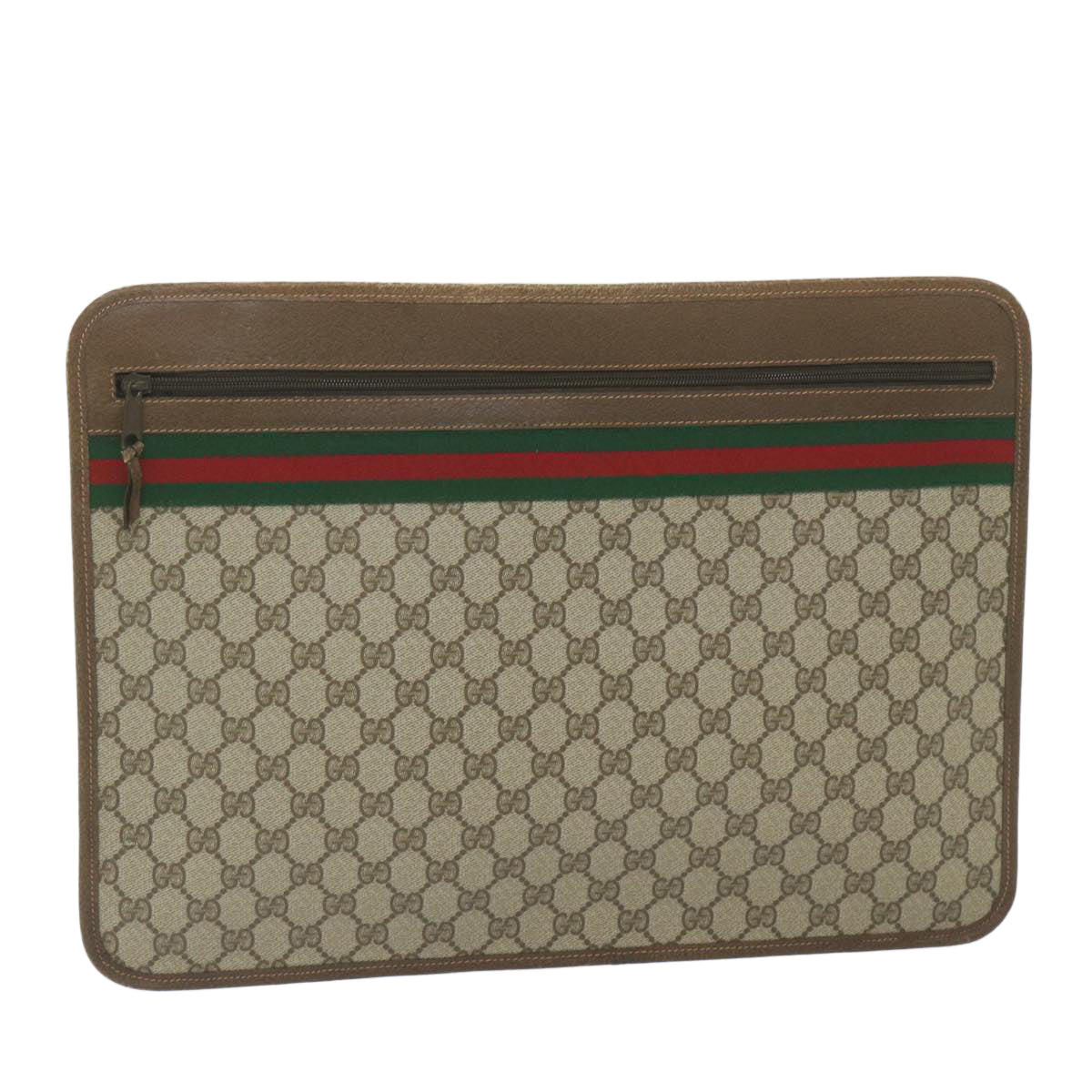 GUCCI GG Supreme Web Sherry Line Briefcase Beige Red Green 89 02 060 Auth tb936