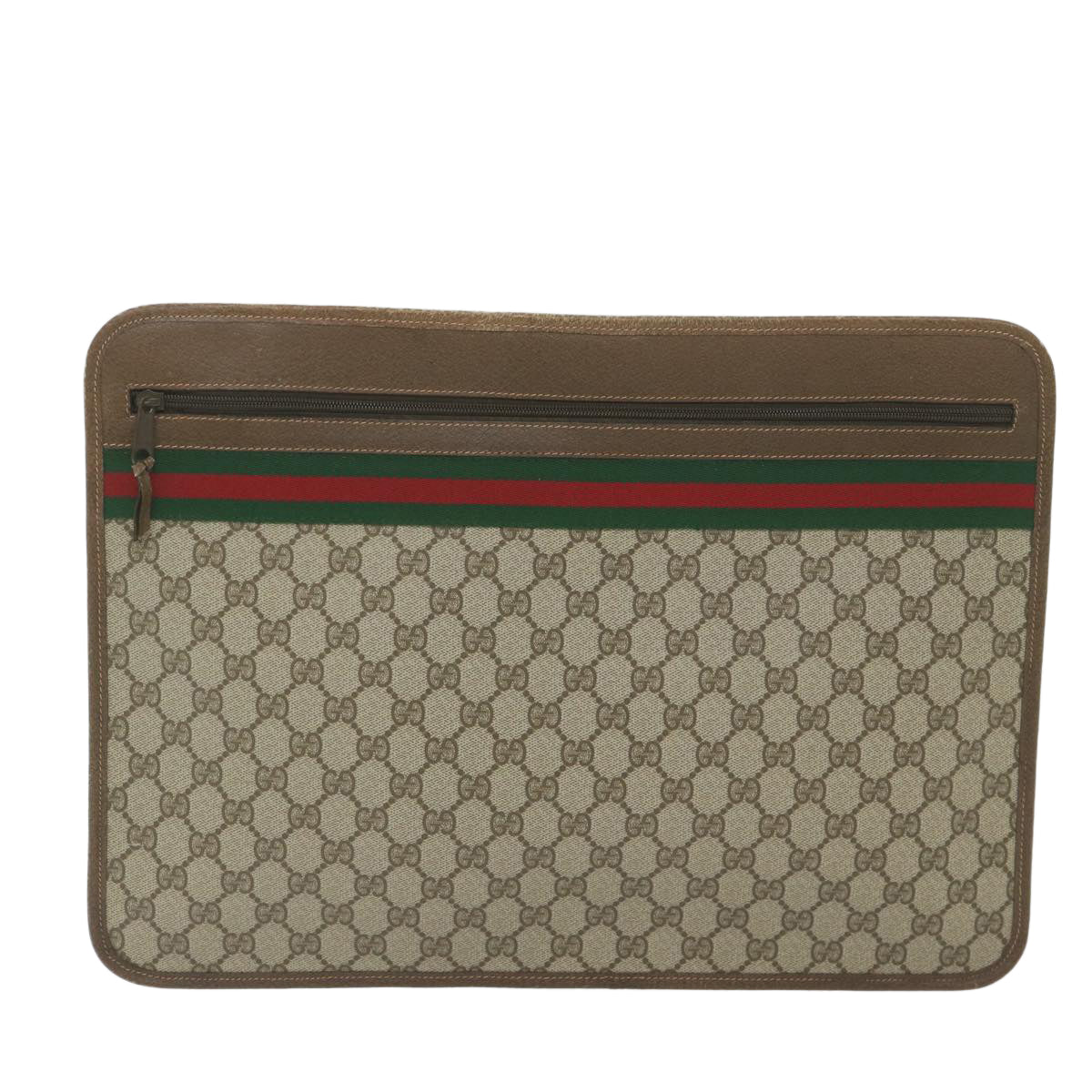 GUCCI GG Supreme Web Sherry Line Briefcase Beige Red Green 89 02 060 Auth tb936