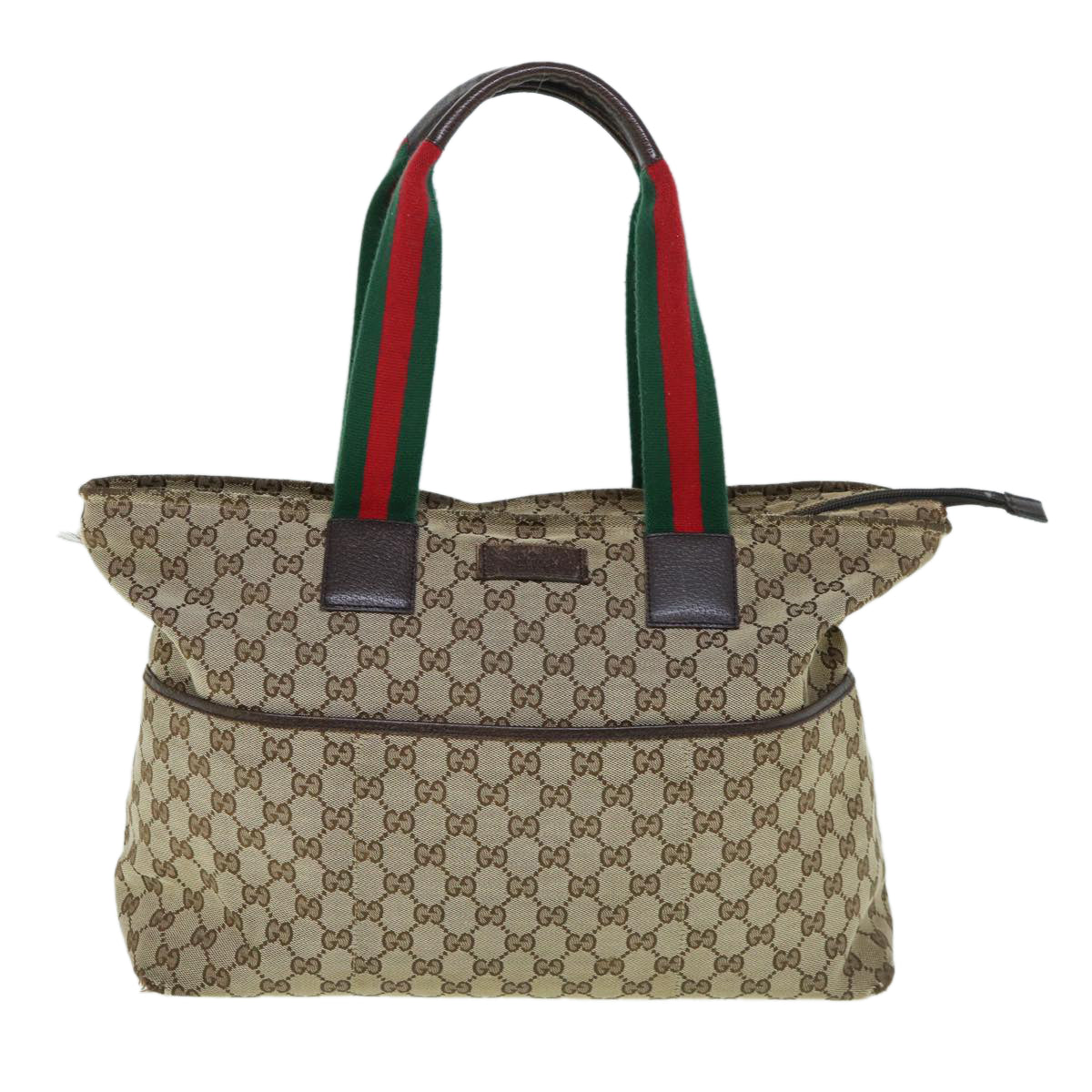 GUCCI GG Canvas Web Sherry Line Mothers Bag Tote Bag Beige Red 155524 Auth tb937