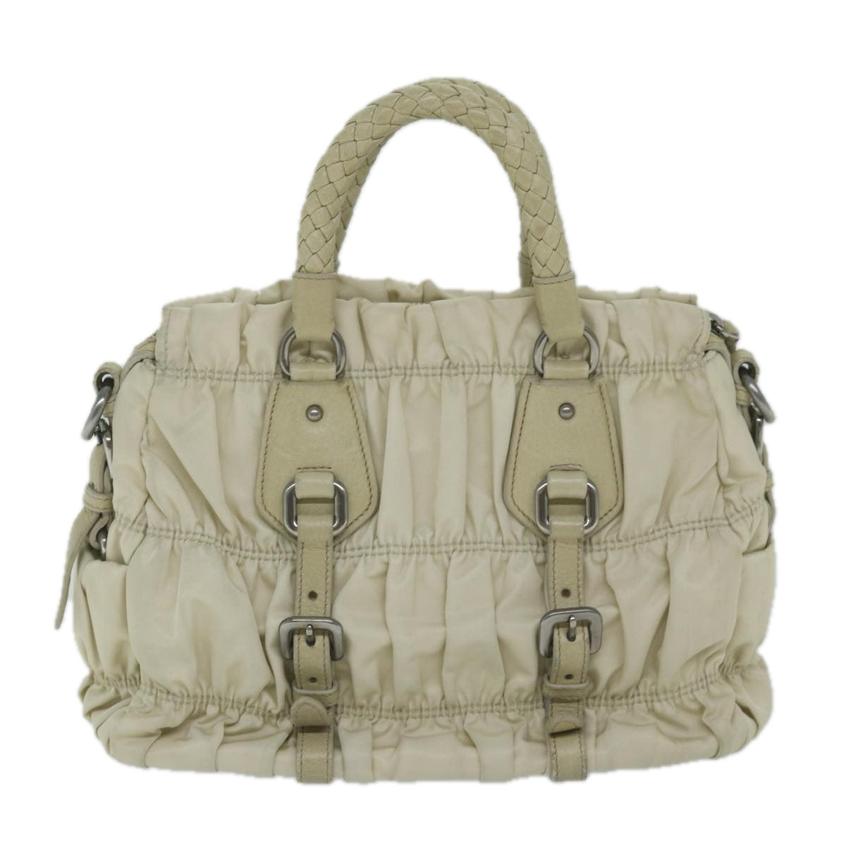 PRADA Hand Bag Nylon 2way Beige Auth tb960