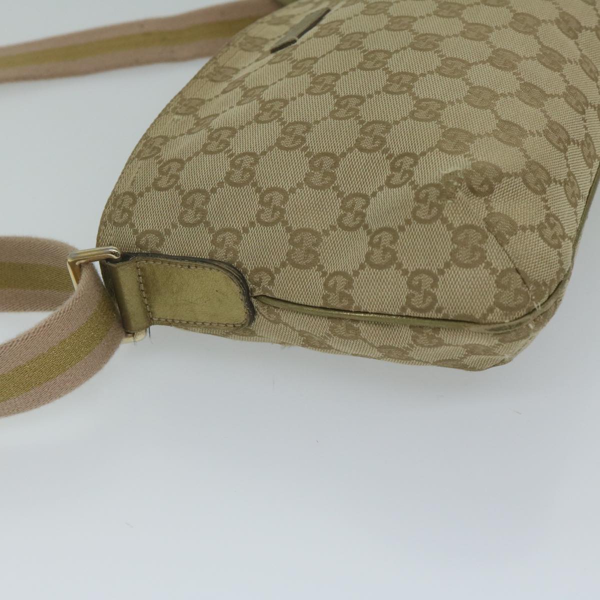 GUCCI GG Canvas Sherry Line Shoulder Bag Beige Gold pink 189749 Auth tb967