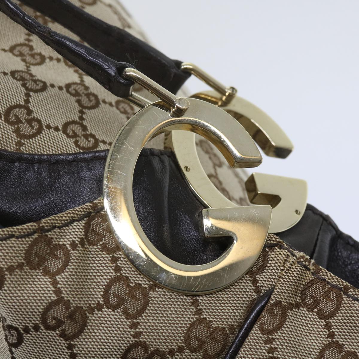 GUCCI GG Canvas Tote Bag Beige 203504 Auth tb972