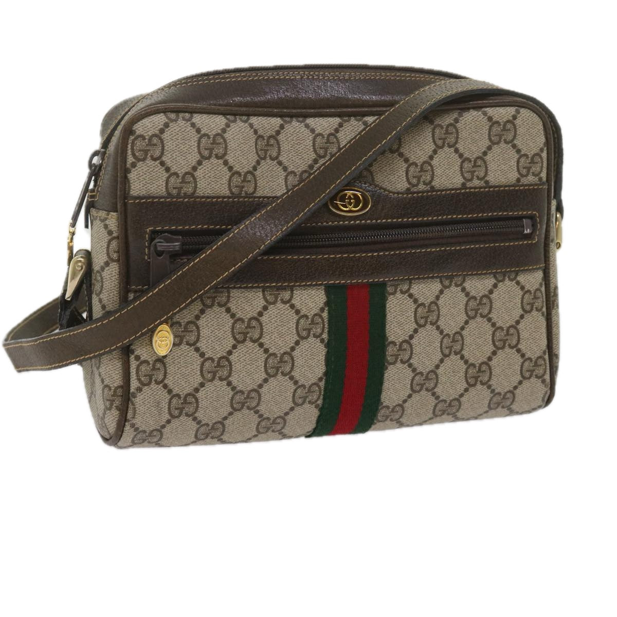 GUCCI GG Supreme Web Sherry Line Shoulder Bag Beige Red Green 010 378 Auth tb988