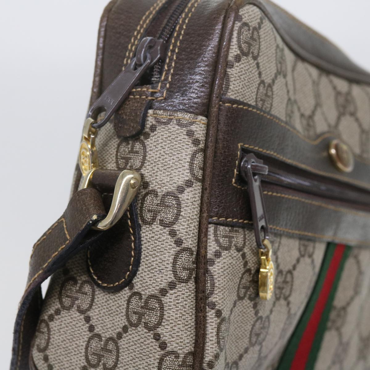 GUCCI GG Supreme Web Sherry Line Shoulder Bag Beige Red Green 010 378 Auth tb988