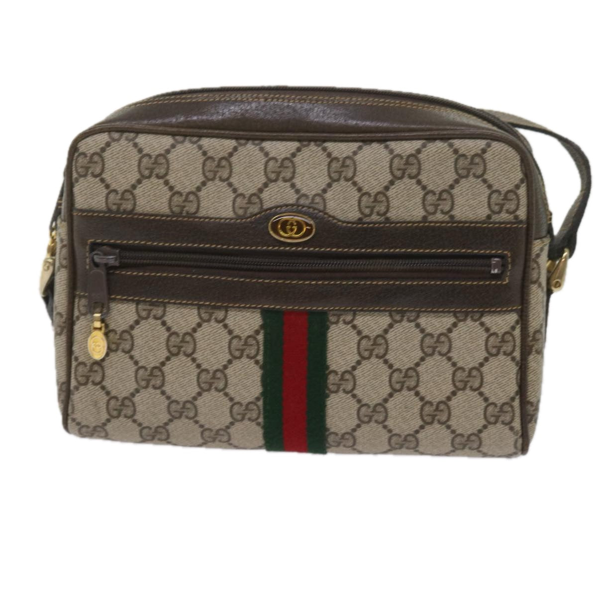 GUCCI GG Supreme Web Sherry Line Shoulder Bag Beige Red Green 010 378 Auth tb988