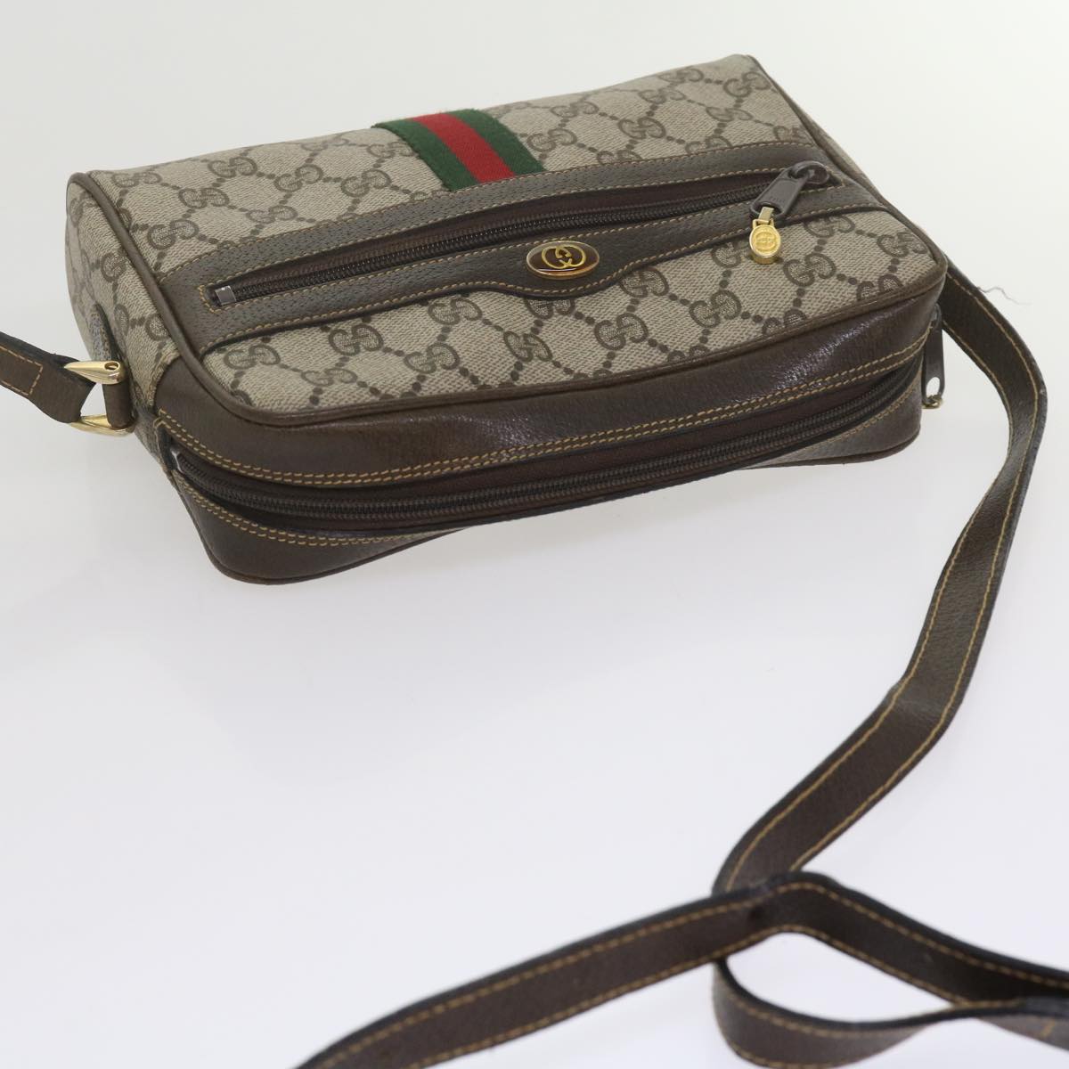 GUCCI GG Supreme Web Sherry Line Shoulder Bag Beige Red Green 010 378 Auth tb988