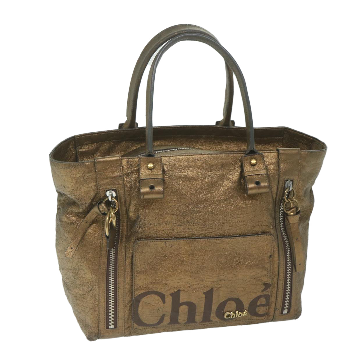 Chloe Eclipse Tote Bag Leather Gold Tone Auth tb992