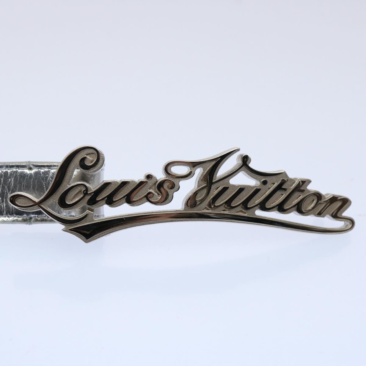 LOUIS VUITTON Ceinture narrow Belt Leather 36.2"" Silver LV Auth tb993