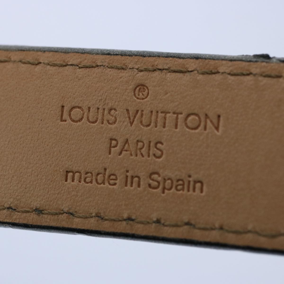 LOUIS VUITTON Ceinture narrow Belt Leather 36.2"" Silver LV Auth tb993