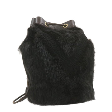LOUIS VUITTON V line Shoulder Bag fur Black LV Auth th1021