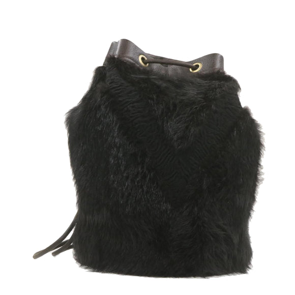 LOUIS VUITTON V line Shoulder Bag fur Black LV Auth th1021