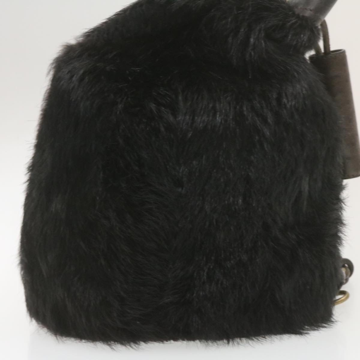 LOUIS VUITTON V line Shoulder Bag fur Black LV Auth th1021