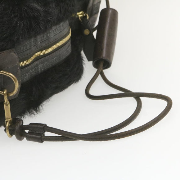 LOUIS VUITTON V line Shoulder Bag fur Black LV Auth th1021