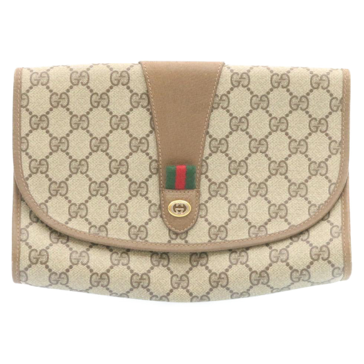 GUCCI Web Sherry Line GG Canvas Clutch Bag Beige Red Green Auth th2124 - 0