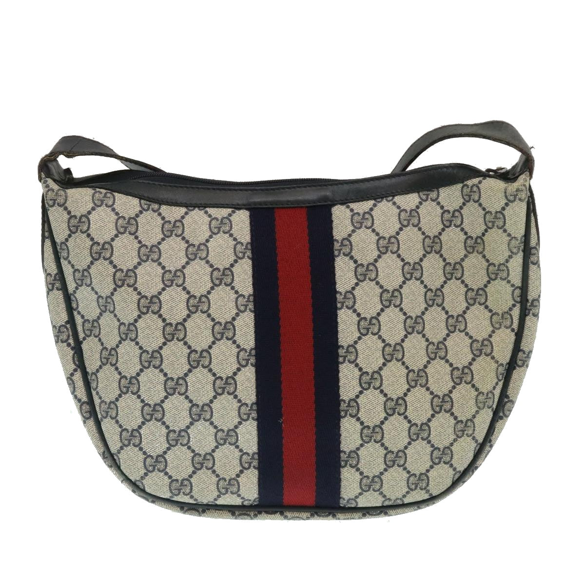 GUCCI Sherry Line GG Canvas Shoulder Bag PVC Leather Navy Red Auth th2484 - 0