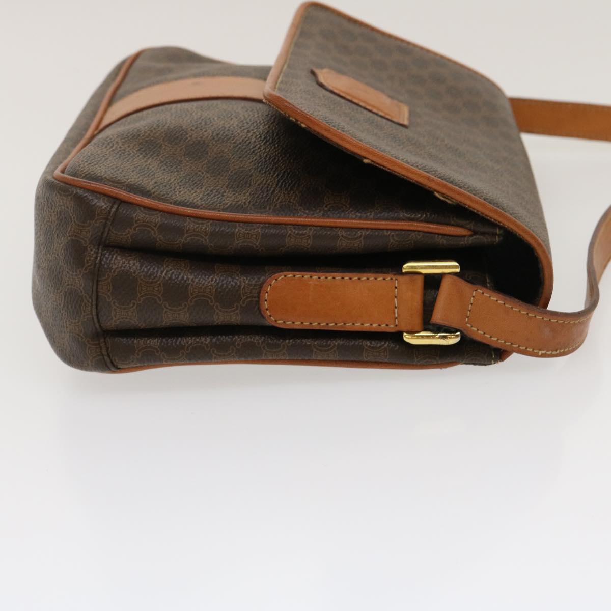 CELINE Macadam Canvas Shoulder Bag PVC Leather Brown Auth th2544