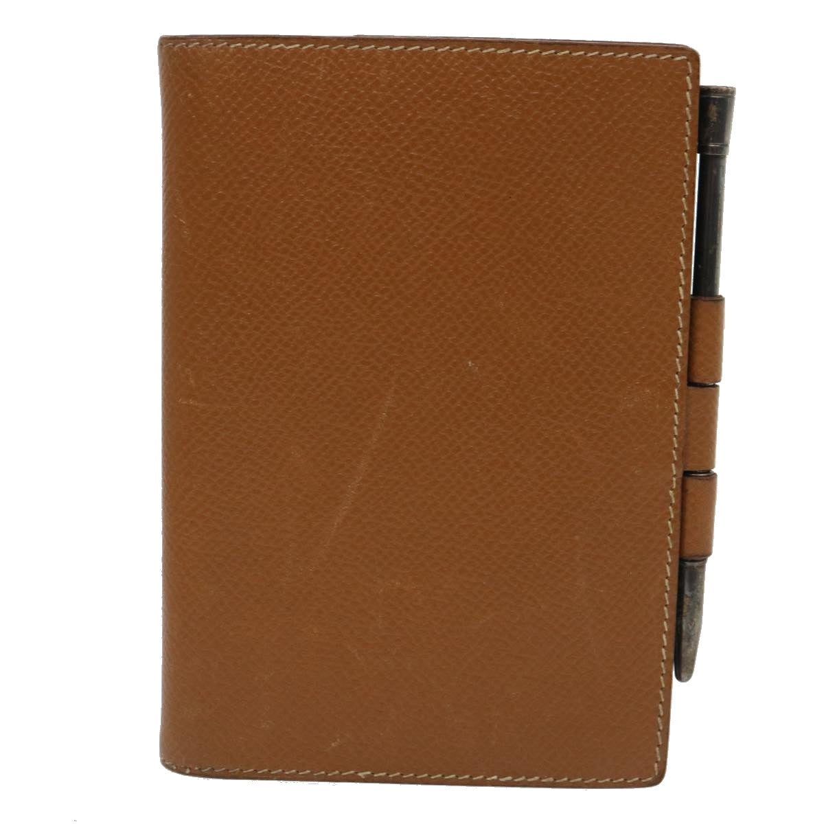 HERMES Day Planner Cover Leather Brown Auth th2596