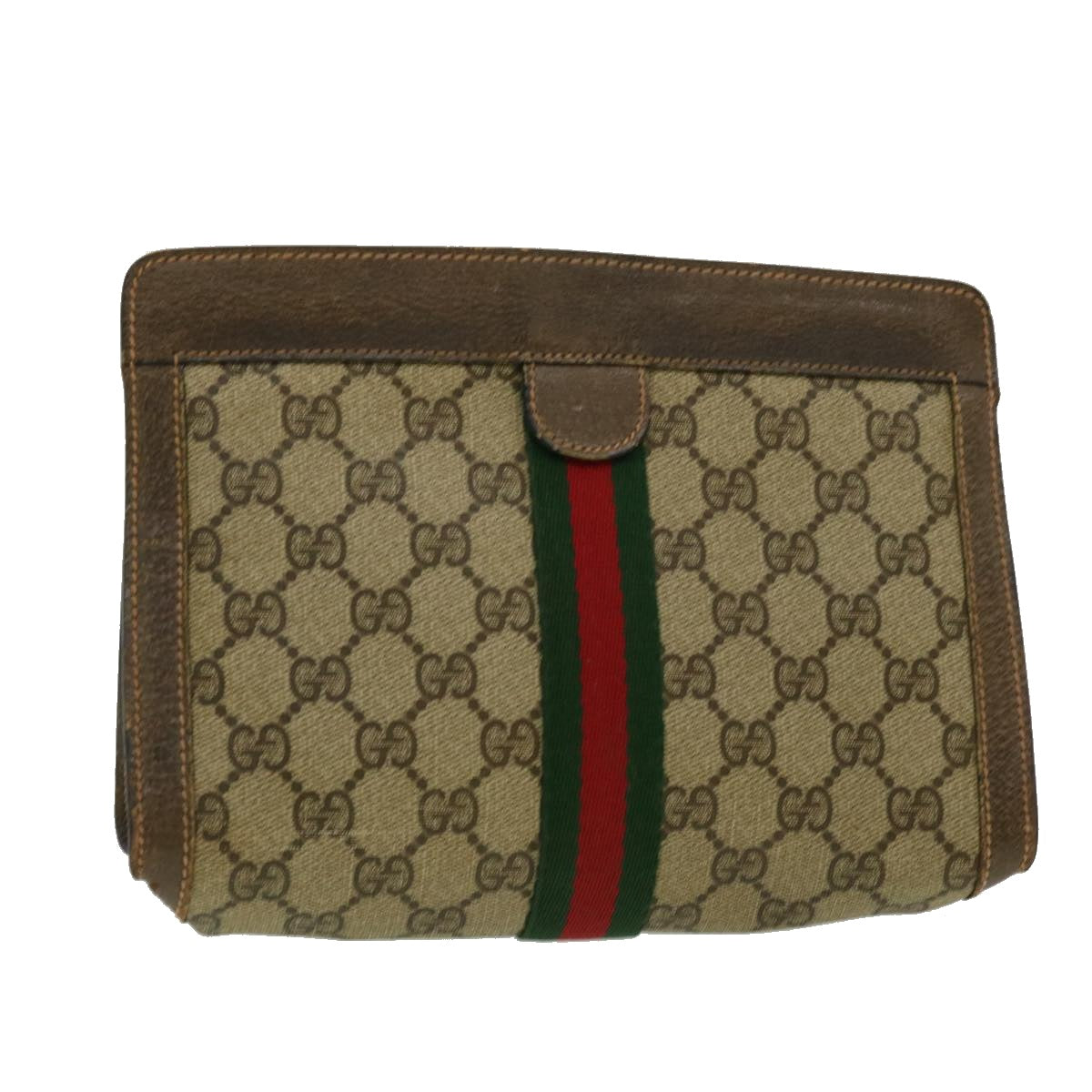 GUCCI GG Canvas Web Sherry Line Clutch Bag Beige Green Red Auth th2821