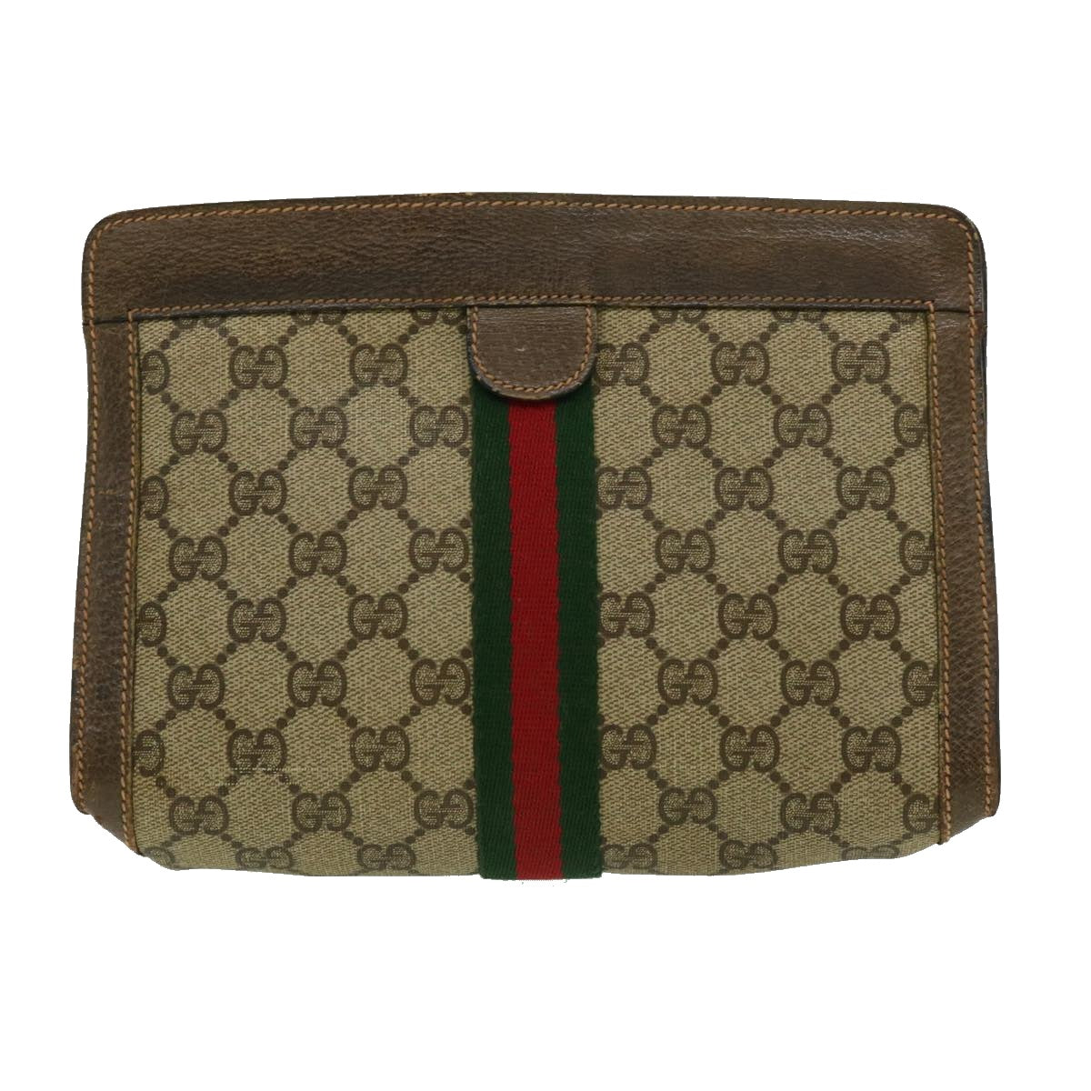 GUCCI GG Canvas Web Sherry Line Clutch Bag Beige Green Red Auth th2821