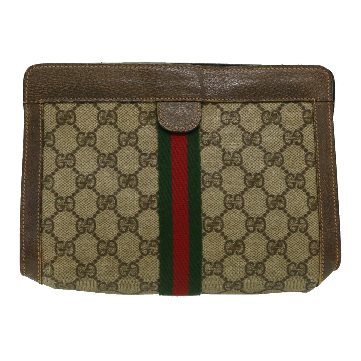 GUCCI GG Canvas Web Sherry Line Clutch Bag Beige Green Red Auth th2821 - 0