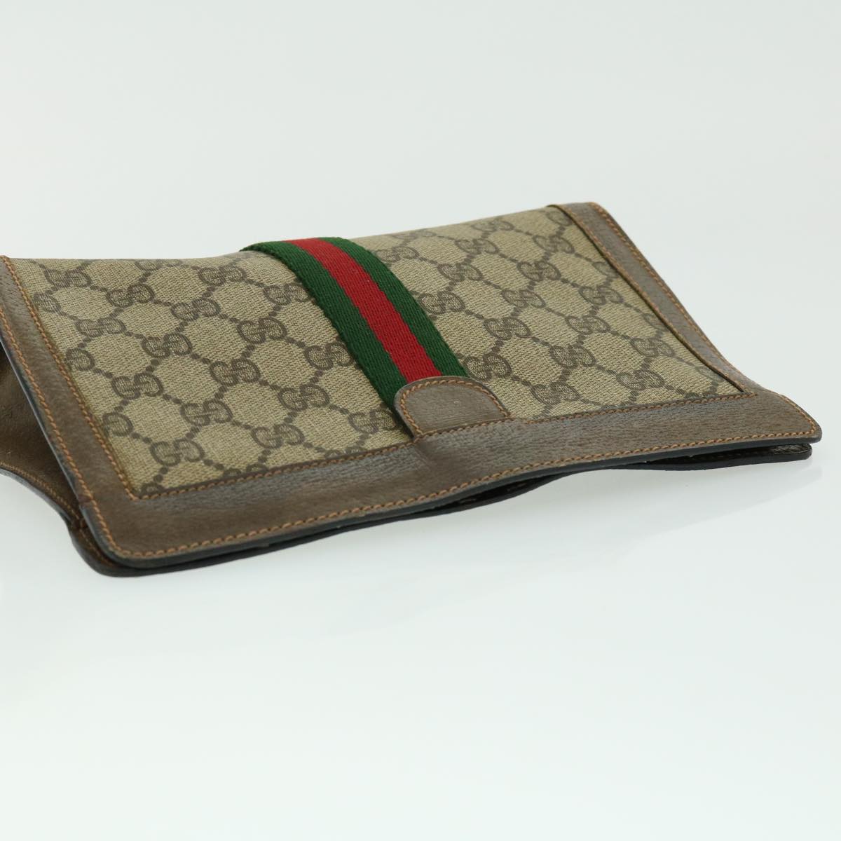 GUCCI GG Canvas Web Sherry Line Clutch Bag Beige Green Red Auth th2821